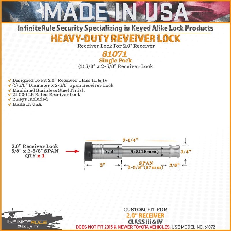 InfiniteRule Security 61071 | Receiver Lock for 2" Receiver - Class III & IV - Image 3